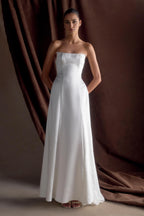 Strapless Affordable Beach Wedding Dresses for Bride Gorgeous A-Line Floor Length Wedding Dresses No Slit