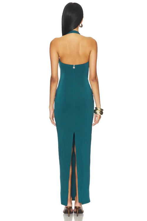 Robe de Soirée Fourreau Séduisante Longue sans Manches Col Halter avec Fermeture Éclair au Dos