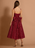Sequin A Line Square Neck Sleeveless Bow Back Midi Length For Sale Prom Dress