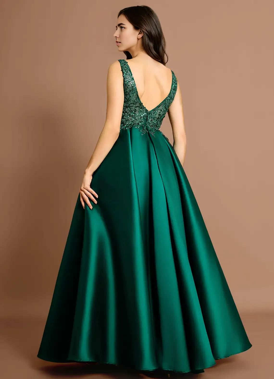 Sequin Embellished Ballgown V Neck Sleeveless Deep V Back Floor Length For Ladies Prom Dress
