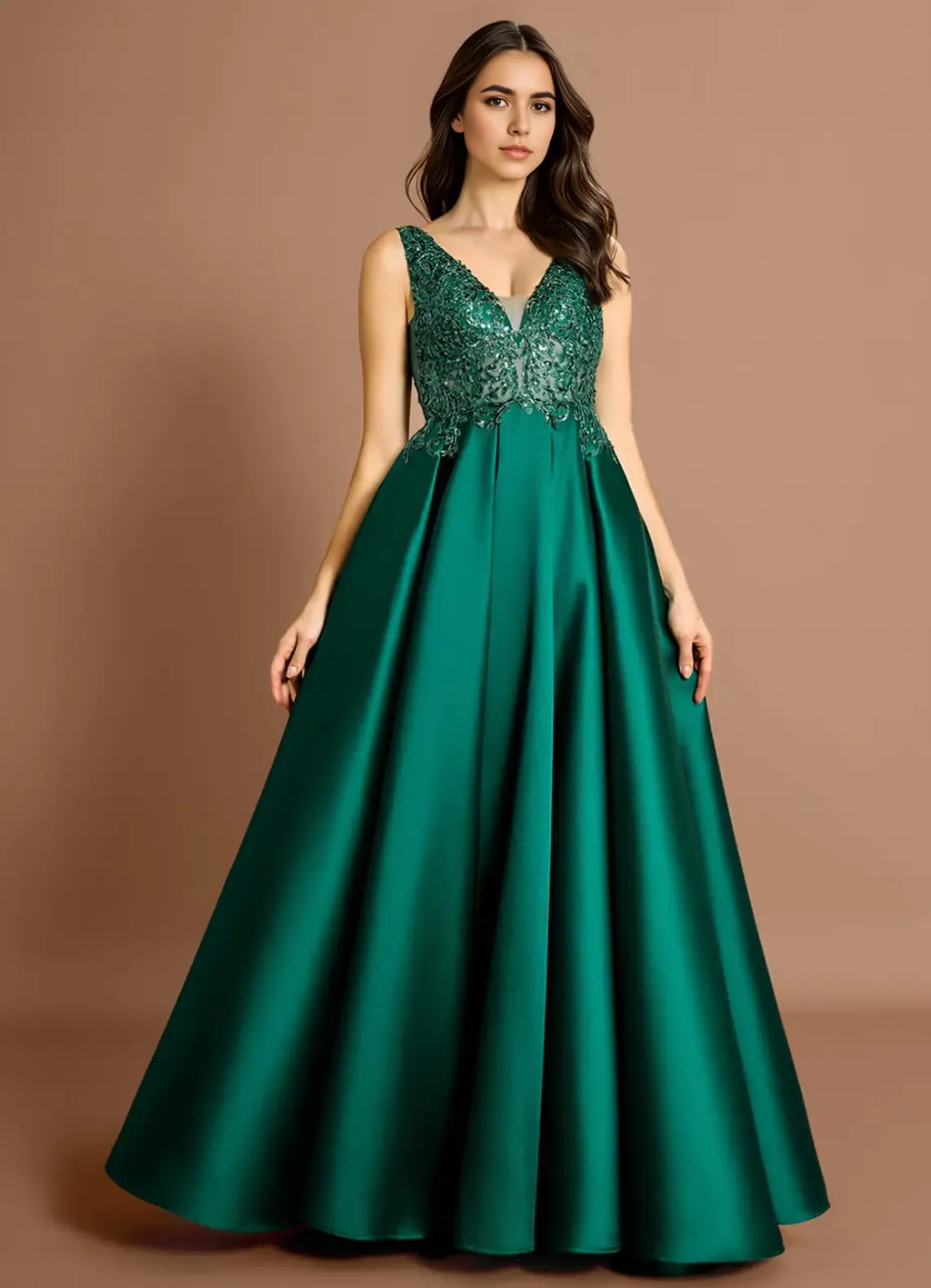Sequin Embellished Ballgown V Neck Sleeveless Deep V Back Floor Length For Ladies Prom Dress