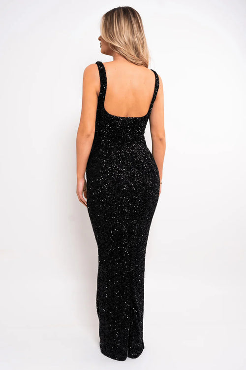 Sequin Textured Mermaid Square Neck Sleeveless Open Back Floor Length Female Prom Dress