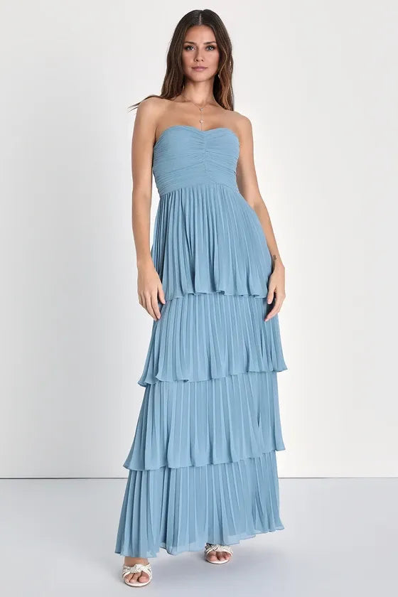 Pink Dress Light Pink Strapless Tie Maxi Dress Evening Dress A-Line Sleeveless Sweetheart Neck Prom Dress