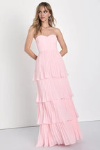 Pink Dress Light Pink Strapless Tie Maxi Dress Evening Dress A-Line Sleeveless Sweetheart Neck Prom Dress