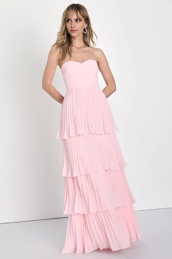 Pink Dress Light Pink Strapless Tie Maxi Dress Evening Dress A-Line Sleeveless Sweetheart Neck Prom Dress