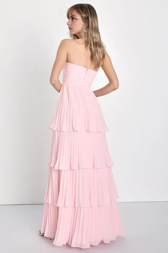 Pink Dress Light Pink Strapless Tie Maxi Dress Evening Dress A-Line Sleeveless Sweetheart Neck Prom Dress