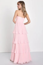 Pink Dress Light Pink Strapless Tie Maxi Dress Evening Dress A-Line Sleeveless Sweetheart Neck Prom Dress