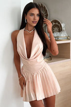 Sexy A-Line Halter Neck Sleeveless Backless Pleated Short-Mini Homecoming Dress