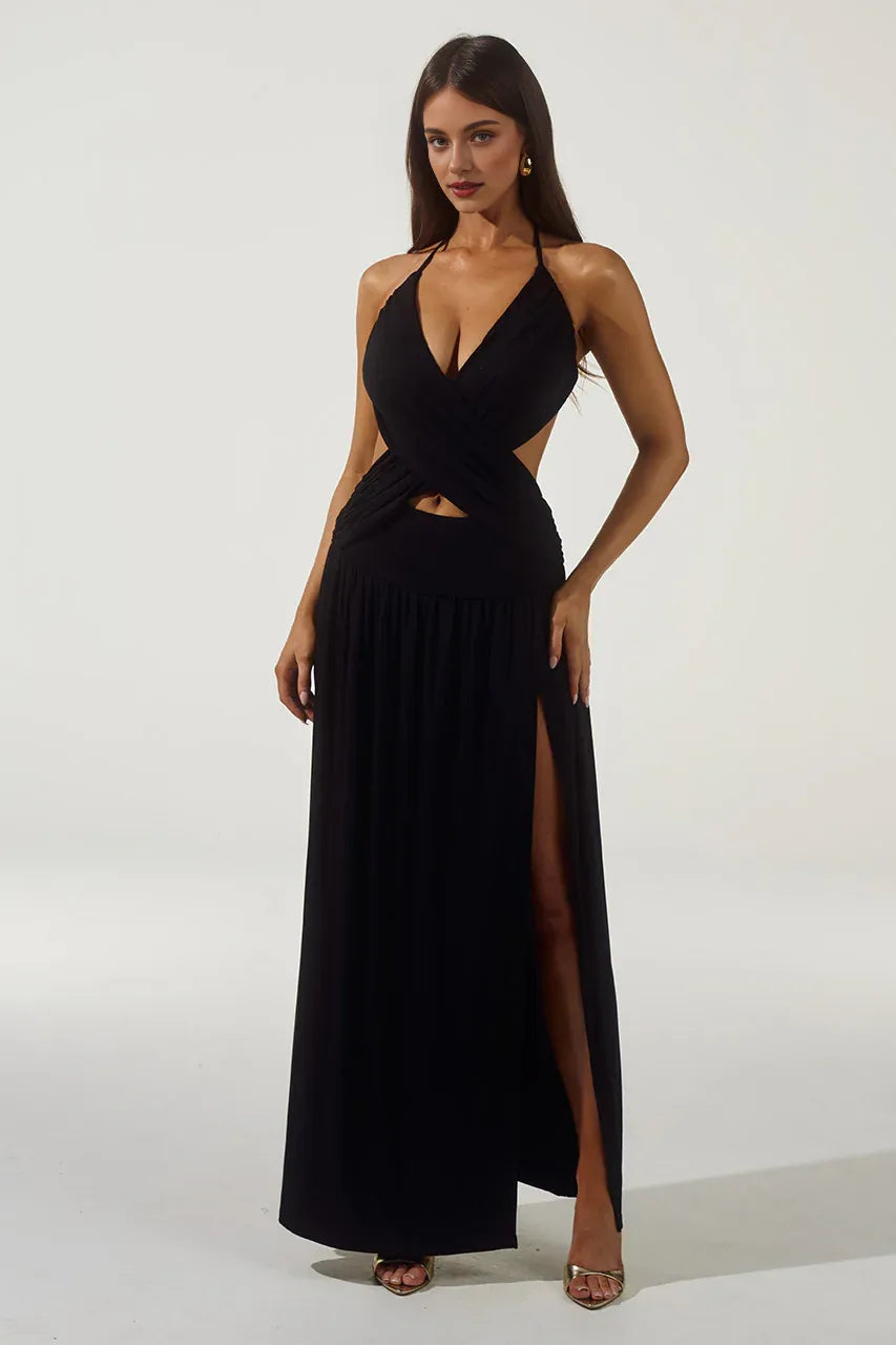 Sexy A-Line Halter Sleeveless Backless Split Floor-Length Prom Dress