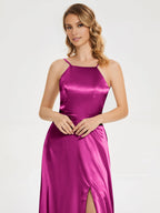 Sexy A-Line High Neck Sleeveless Backless Floor Length Prom Dress