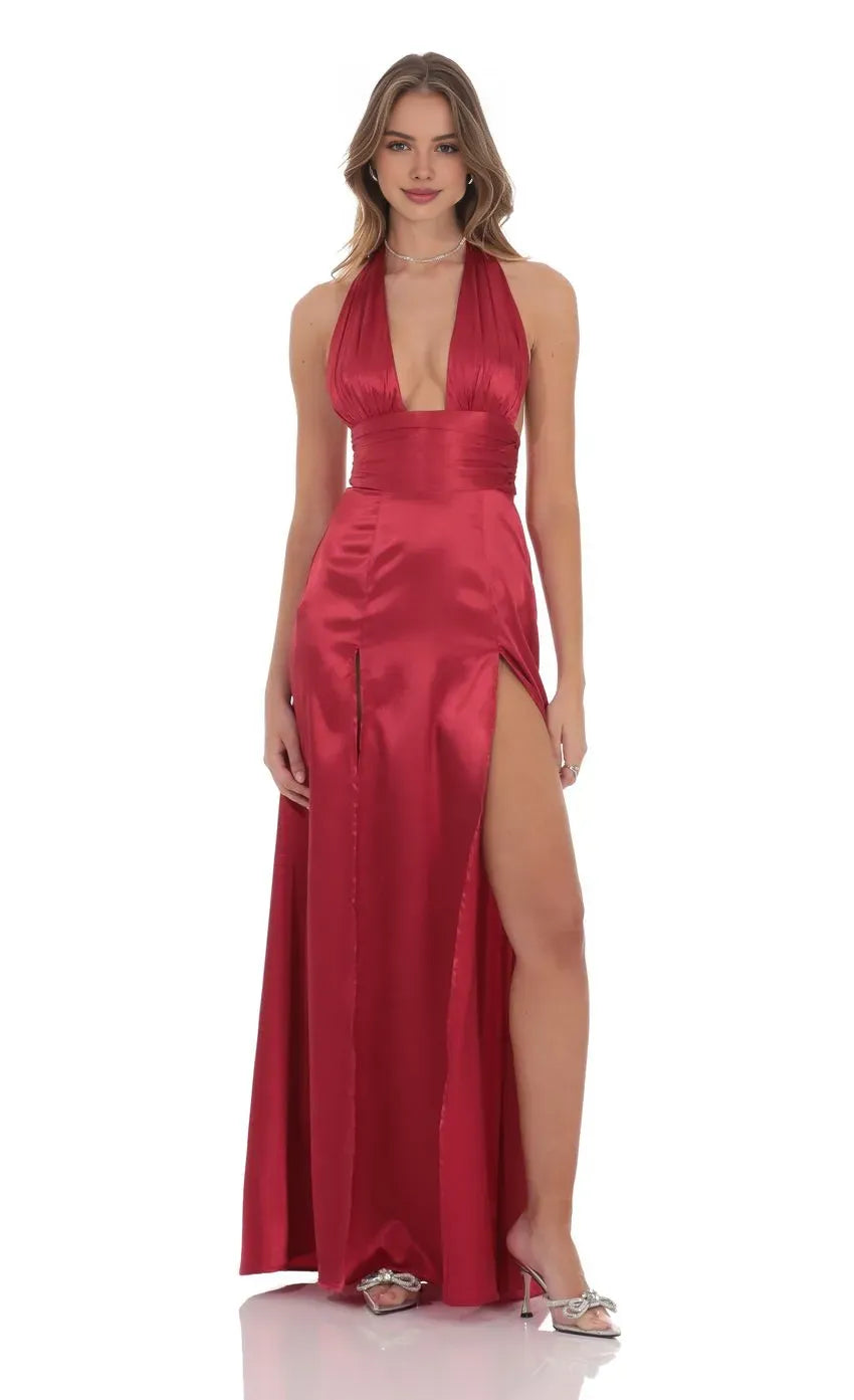Sexy A-Line/Princess Halter Neck Sleeveless Up Floor-Length Prom Dress