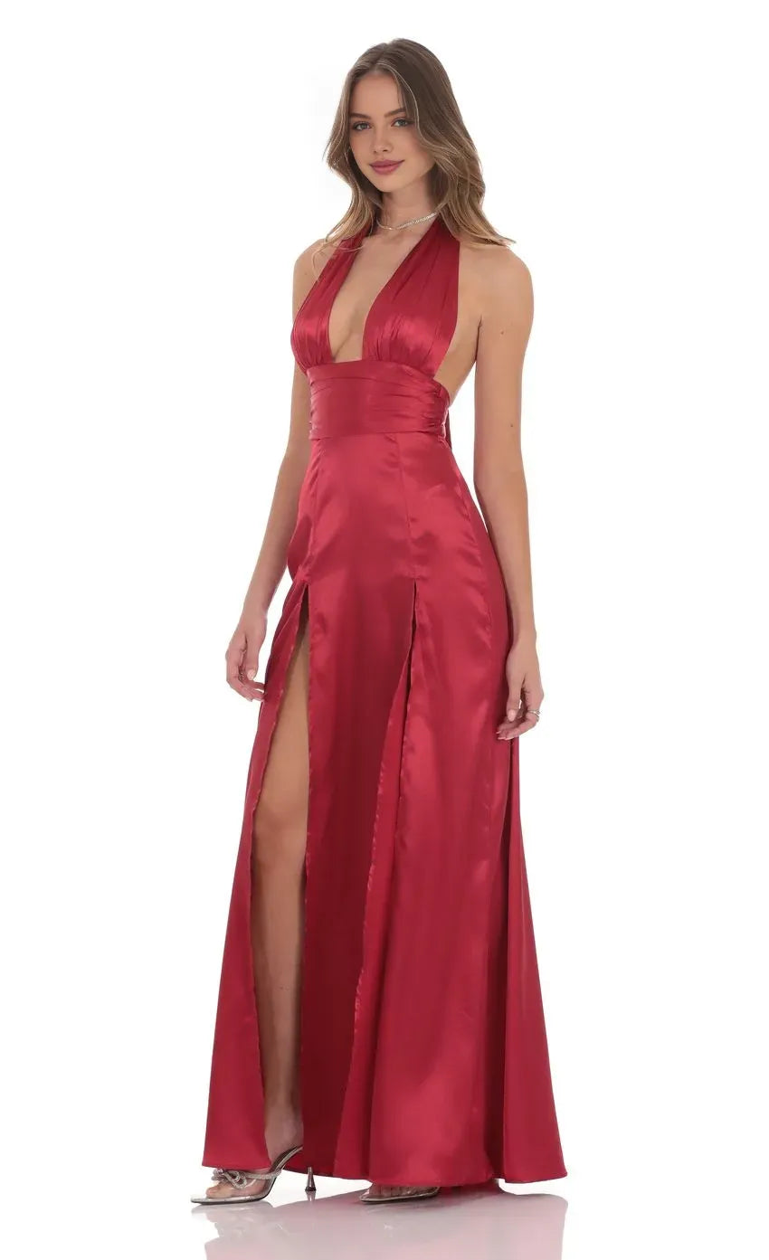 Sexy A-Line/Princess Halter Neck Sleeveless Up Floor-Length Prom Dress