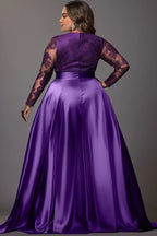 Sexy A-Line V Neck Long Sleeve Split Plus Size Floor Length Prom Dress