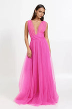 Sexy A-Line V Neck Sleeveless Floor-Length Prom Dress