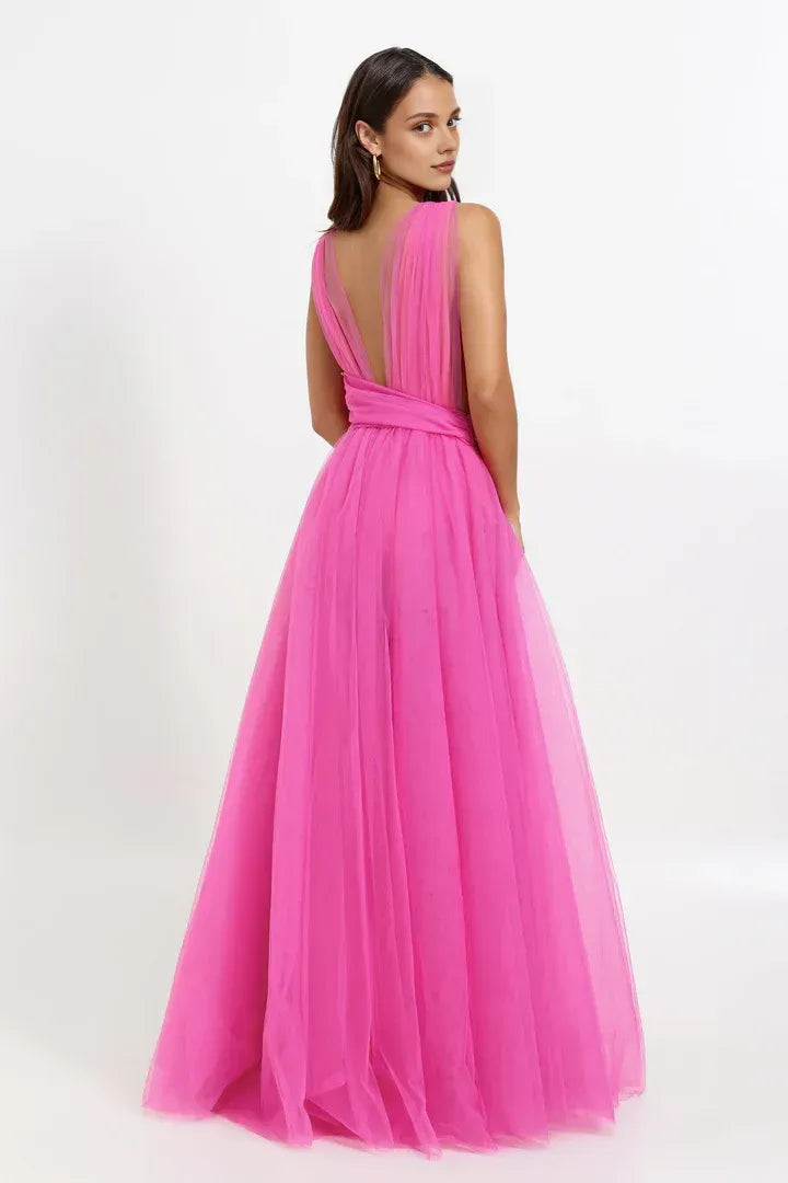 Sexy A-Line V Neck Sleeveless Floor-Length Prom Dress