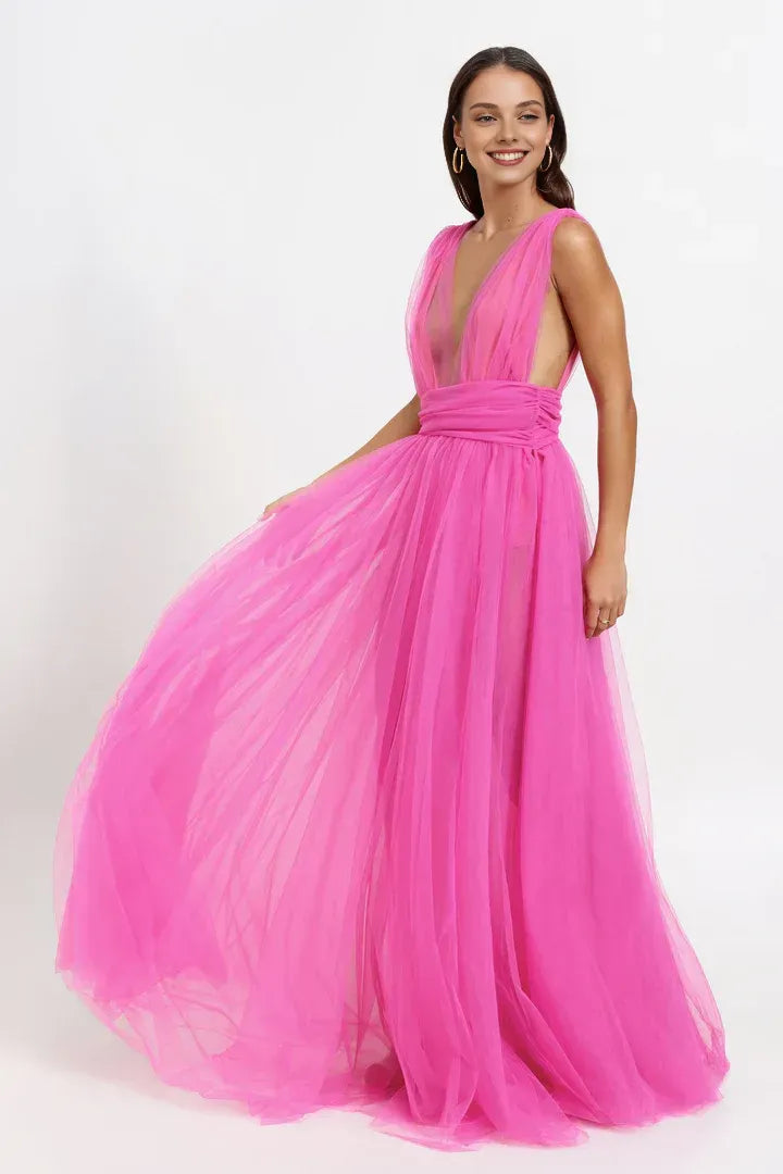 Sexy A-Line V Neck Sleeveless Floor-Length Prom Dress