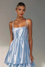 Sexy A Line Spaghetti Straps Sleeveless Tiered Floor-Length Prom Dress
