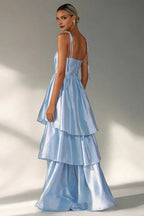 Sexy A Line Spaghetti Straps Sleeveless Tiered Floor-Length Prom Dress