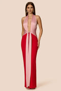 Sexy Tight Halter V Neck Sleeveless Backless Floor-Length Prom Dress