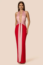 Sexy Tight Halter V Neck Sleeveless Backless Floor-Length Prom Dress