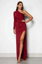 Sexy Bodycon One Shoulder Sleeveless Split Floor-Length Prom Dress