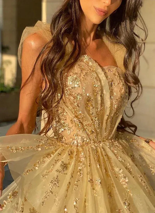 Sexy Deep V Neck Sleeveless A-Line Sequins Long Prom Dress