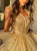 Sexy Deep V Neck Sleeveless A-Line Sequins Long Prom Dress