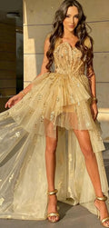 Sexy Deep V Neck Sleeveless A-Line Sequins Long Prom Dress