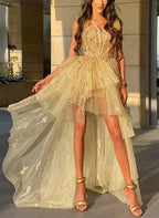 Sexy Deep V Neck Sleeveless A-Line Sequins Long Prom Dress