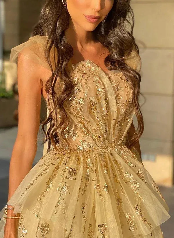 Sexy Deep V Neck Sleeveless A-Line Sequins Long Prom Dress