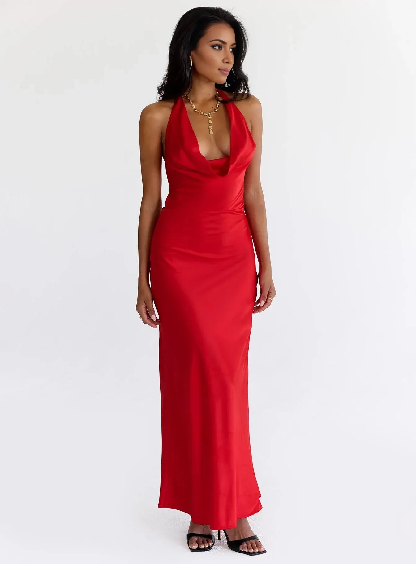 Sexy Fitted Cowl Neck Sleeveless Floor-Length Prom Dress
