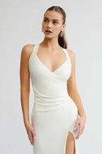 Sexy Fitted V Neck Sleeveless Backless Floor-Length Prom Dress