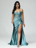 Sexy Mermaid Off The Shoulder Sleeveless Zipper Back Sweep Train Prom Dress
