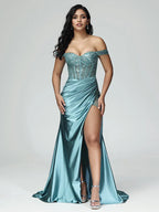 Sexy Mermaid Off The Shoulder Sleeveless Zipper Back Sweep Train Prom Dress