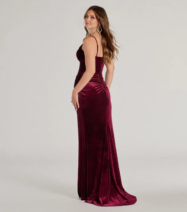 Sexy Mermaid Spaghetti Straps Sleeveless Back Zip Sweep/Brush Train Prom Dress