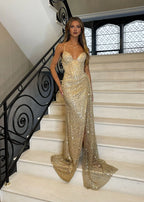 Sexy Mermaid Spaghetti Straps Sleeveless Up Sweep/Brush Train Prom Dress