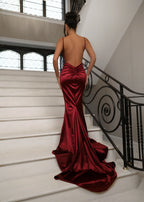 Sexy Mermaid Spaghetti Straps Sleeveless Low Back Sweep/Brush Train Prom Dress