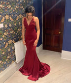 Sexy Mermaid Spaghetti Straps Sleeveless Low Back Sweep/Brush Train Prom Dress