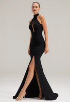 Sexy Mermaid/Trumpet Halter Neck Sleeveless Backless Slit Floor Length Prom Dress