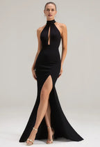 Sexy Mermaid/Trumpet Halter Neck Sleeveless Backless Slit Floor Length Prom Dress