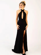 Sexy Mermaid/Trumpet Halter Neck Sleeveless Backless Slit Floor Length Prom Dress