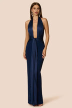 Sexy Mermaid/Trumpet Plunging Halter Neck Sleeveless Backless Floor-Length Prom Dress