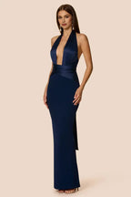 Sexy Mermaid/Trumpet Plunging Halter Neck Sleeveless Backless Floor-Length Prom Dress