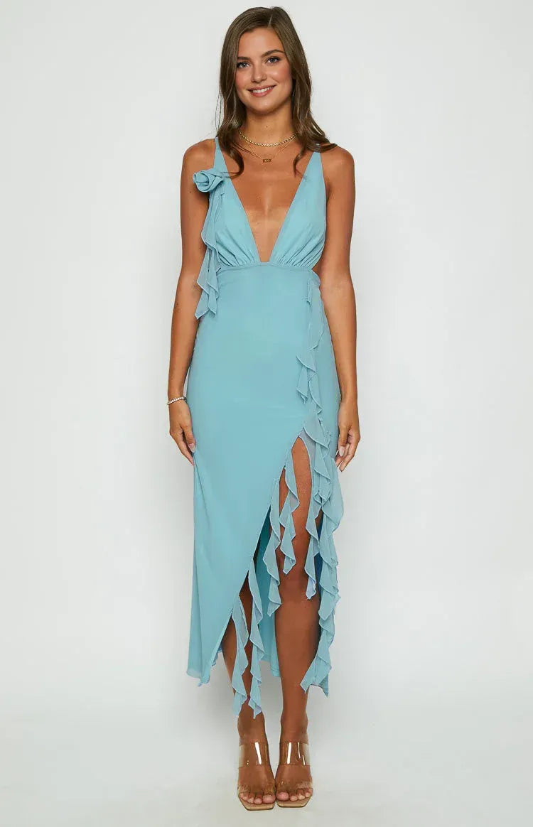Sexy Sheath/Column Spaghetti Straps Sleeveless Backless Ankle-Length Prom Dress