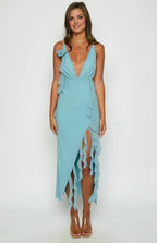 Sexy Sheath/Column Spaghetti Straps Sleeveless Backless Ankle-Length Prom Dress