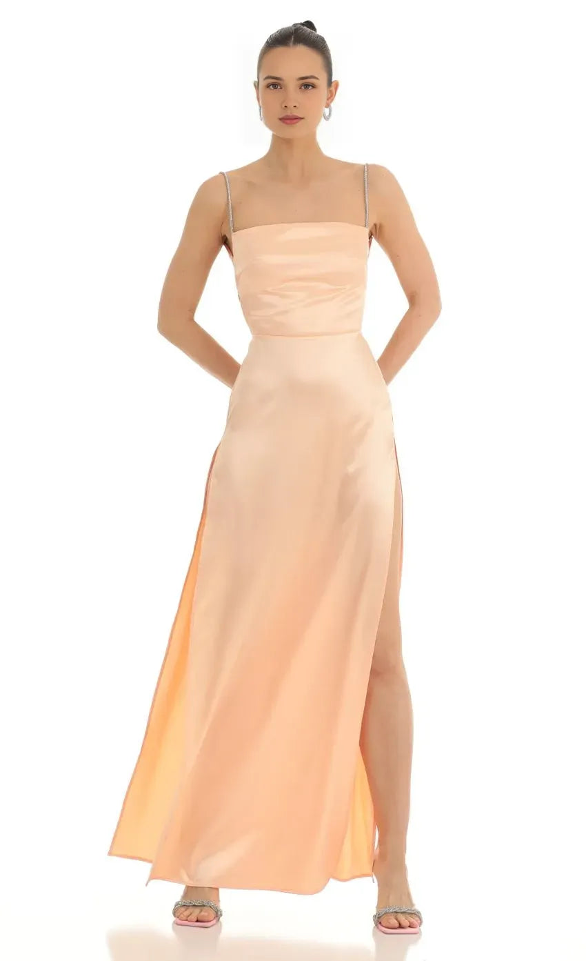 Sexy Sheath/Column Spaghetti Straps Sleeveless Up Floor-Length Prom Dress