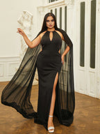 Sexy Sheath Halter Neck Sleeveless Backless Floor-Length Plus Size Prom Dress