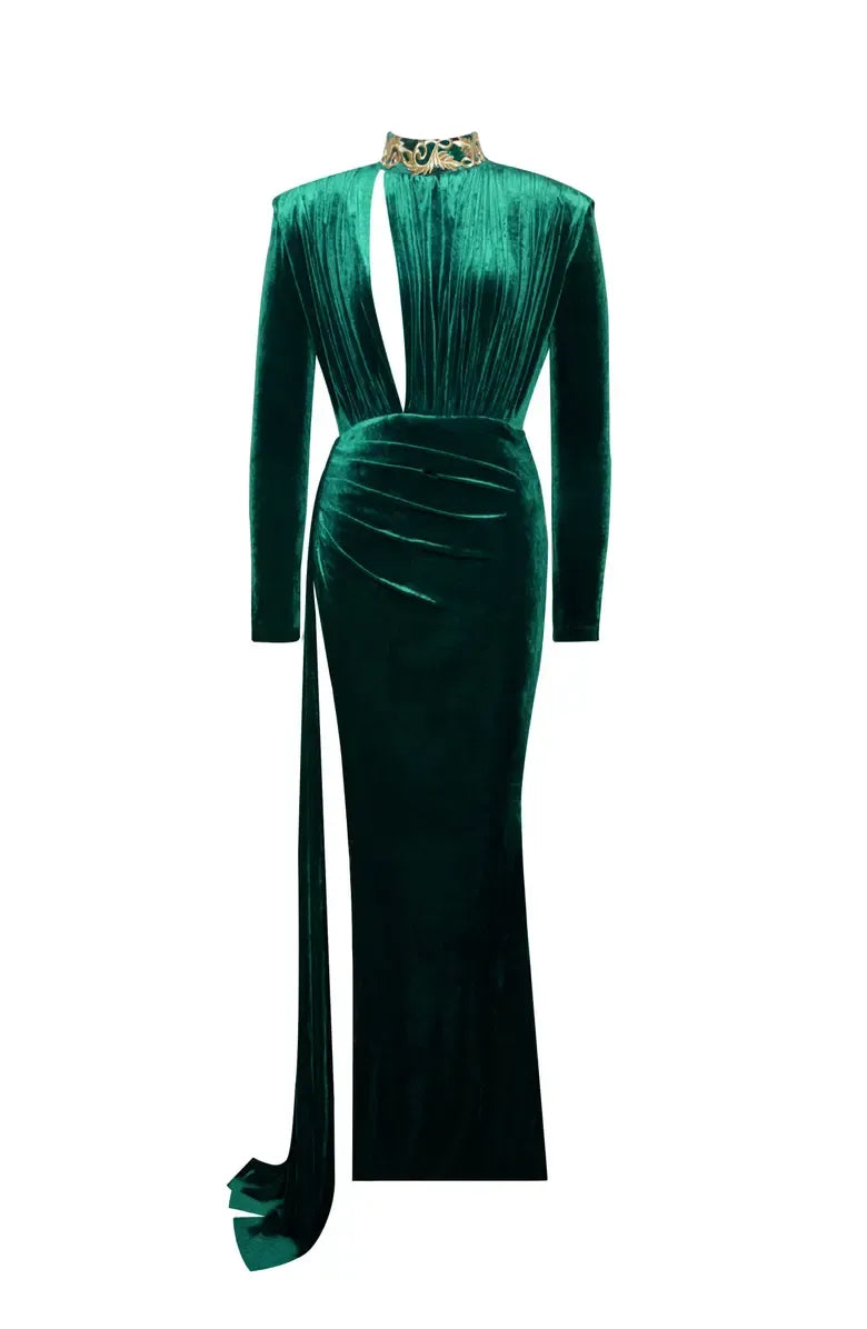 Sexy Sheath Plunging V Neck Long Sleeve Floor-Length Prom Dress