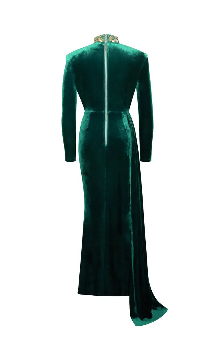 Sexy Sheath Plunging V Neck Long Sleeve Floor-Length Prom Dress