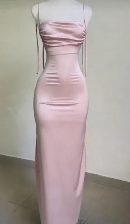 Sexy Sheath Spaghetti Straps Backless Navy Blue Satin Prom Dress Evening Dress